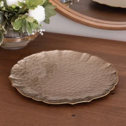 GLASS Large Round Platter or Charger (Taupe and Gold)