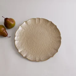 GLASS Large Round Platter or Charger (Taupe and Gold)