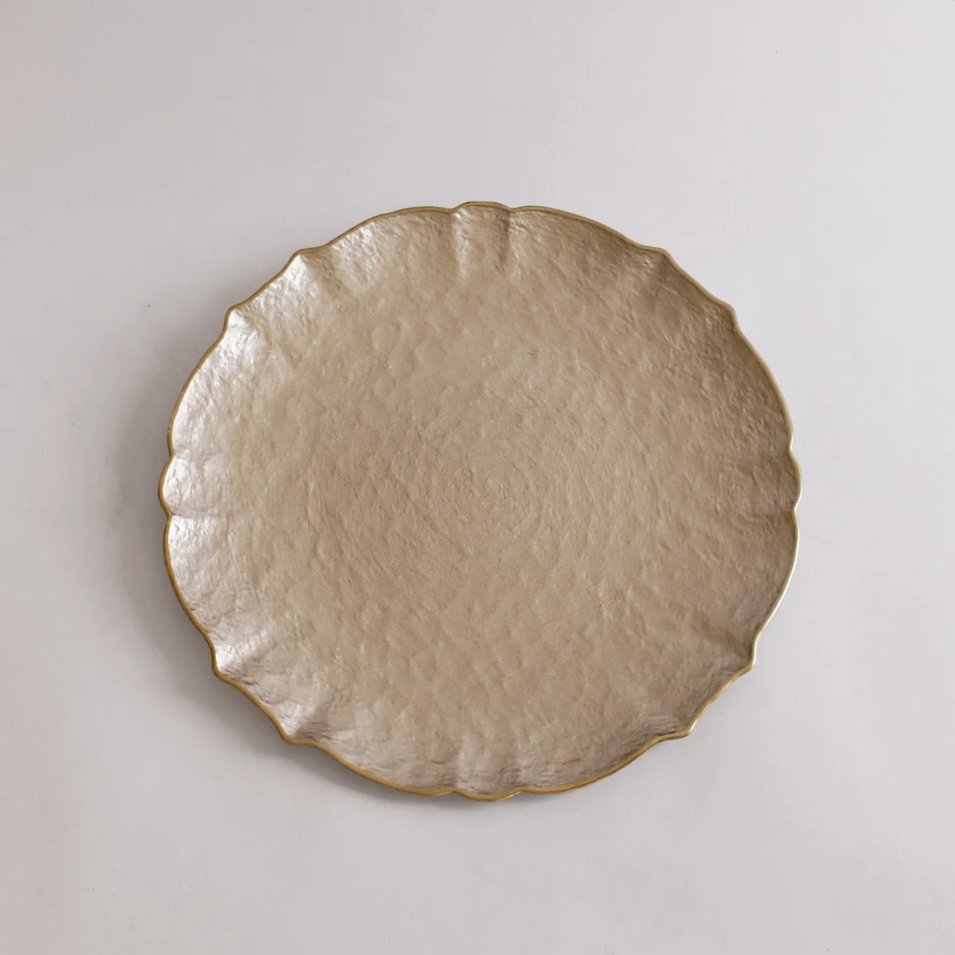 GLASS Large Round Platter or Charger (Taupe and Gold)