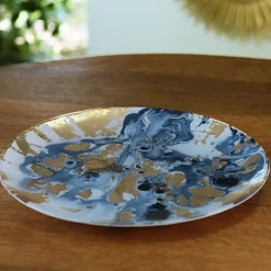 GLASS New Orleans Large Round Painted Platter (Blue & Gold)