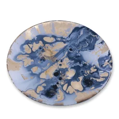 GLASS New Orleans Large Round Painted Platter (Blue & Gold)