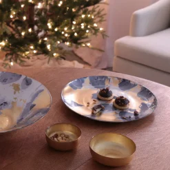 GLASS New Orleans Large Round Painted Platter (Blue & Gold)