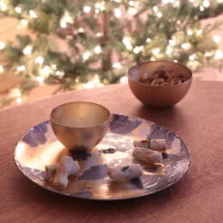 GLASS New Orleans Large Round Painted Platter (Blue & Gold)