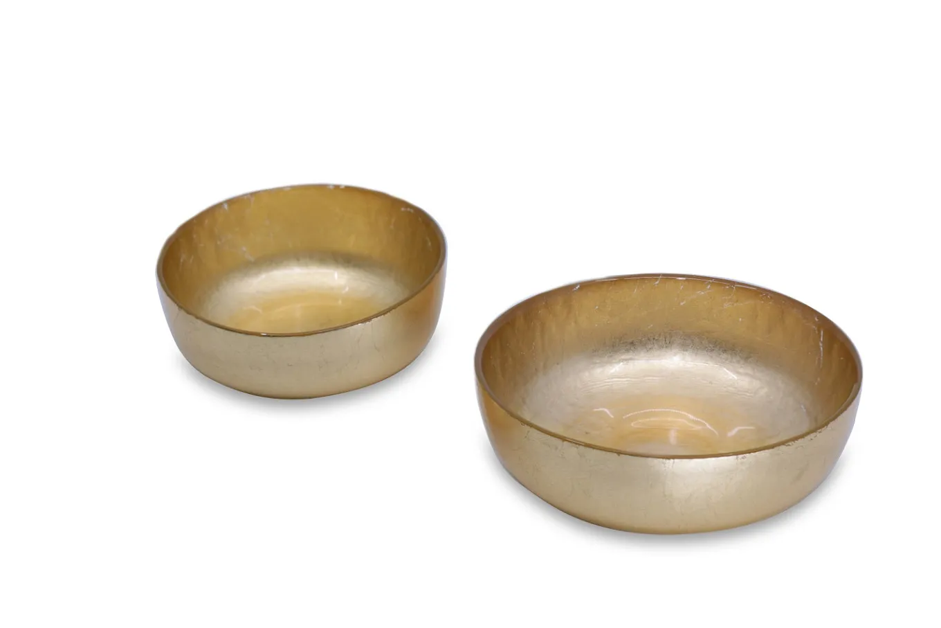 GLASS New Orleans Shallow Round Foil Leafing Bowl Set of 2 (Gold)