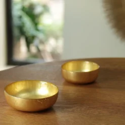 GLASS New Orleans Shallow Round Foil Leafing Bowl Set of 2 (Gold)