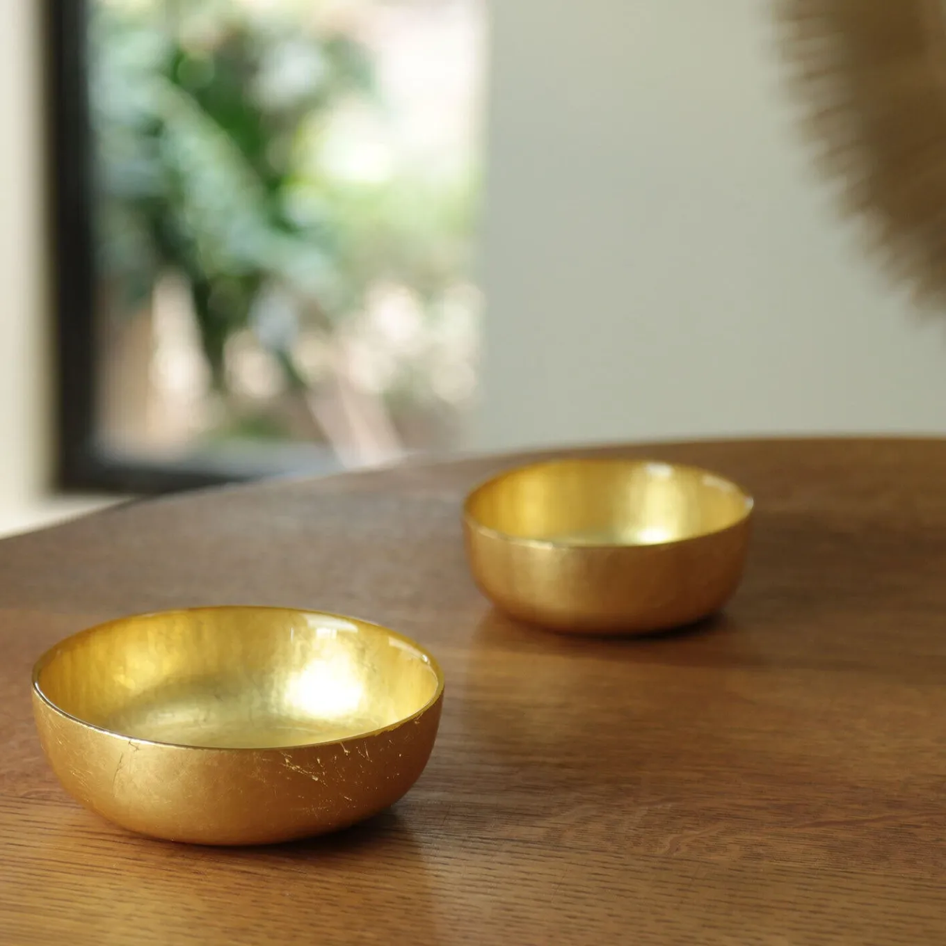 GLASS New Orleans Shallow Round Foil Leafing Bowl Set of 2 (Gold)