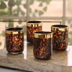 GLASS Tortoise and Gold Tumbler Set of 4