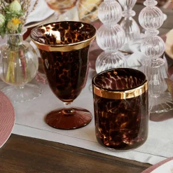 GLASS Tortoise and Gold Wine Set of 4