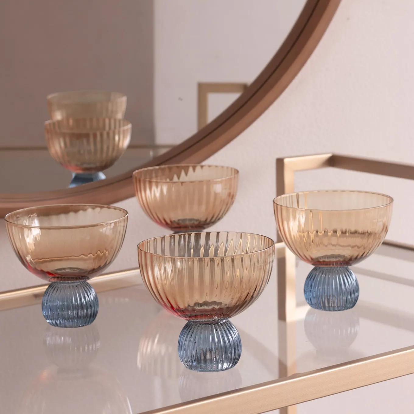 GLASS Venice Coupe Set of 4 (Amber and Blue )