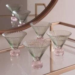 GLASS Venice Martini Set of 4 (Green and Pink)