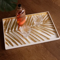 INDOCHINE Large Lacquered Palm Tray White and Gold