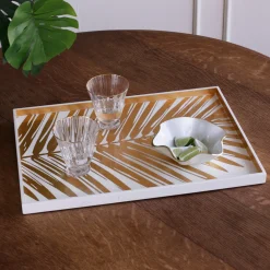 INDOCHINE Large Lacquered Palm Tray White and Gold