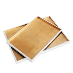 INDOCHINE Rectangle Lacquered Trays Set of 2 White and Gold