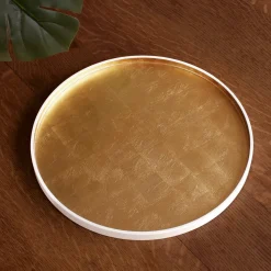INDOCHINE Round Lacquered Tray White and Gold