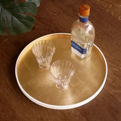 INDOCHINE Round Lacquered Tray White and Gold
