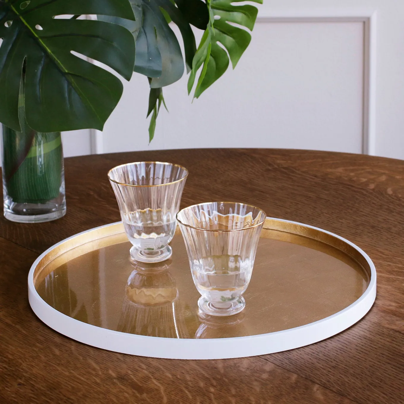 INDOCHINE Round Lacquered Tray White and Gold