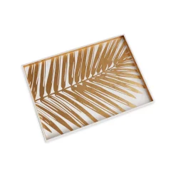 INDOCHINE Small Lacquered Palm Tray White and Gold