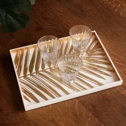 INDOCHINE Small Lacquered Palm Tray White and Gold