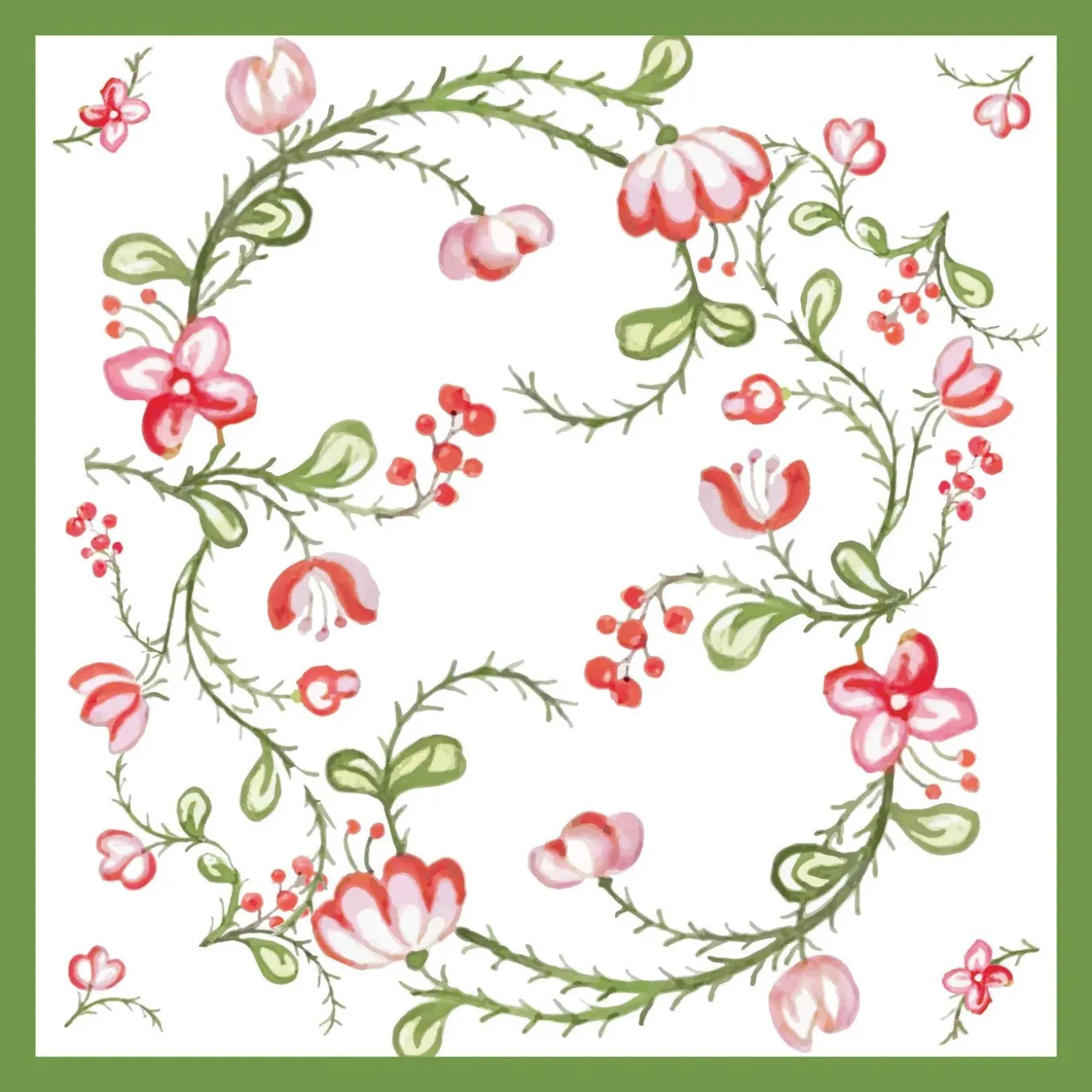 LINEN Norelle Napkins 20 x 20 Set of 4 (Green and Red Floral)