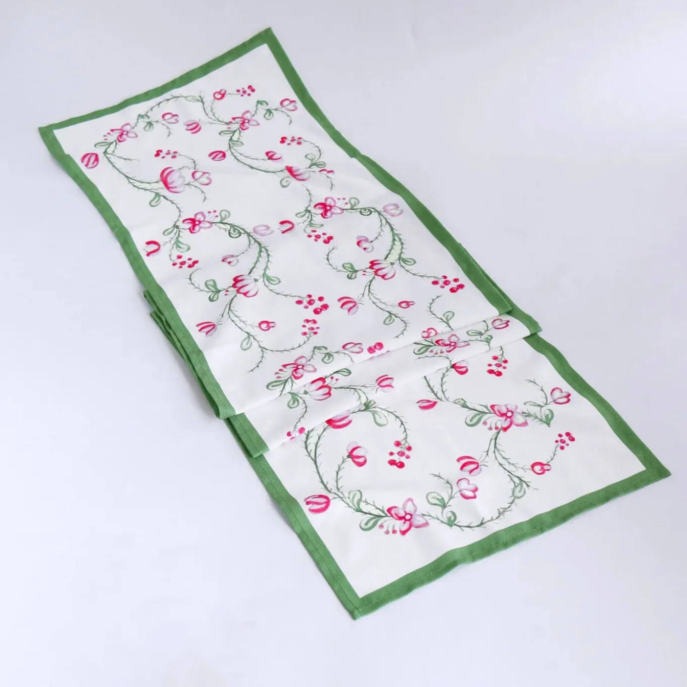 LINEN Norelle Runner 108 x 18 (Green and Red Floral)