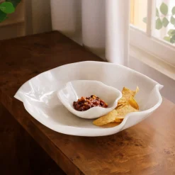 RESIN Alabaster Bowl with Dip White Swirl