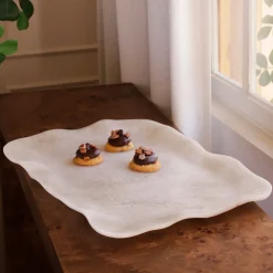 RESIN Alabaster Extra Large Rectangular Tray White Swirl