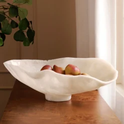 RESIN Alabaster Large Oval Bowl White Swirl