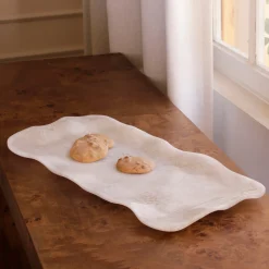 RESIN Alabaster Long Rectangle Tray White Swirl
