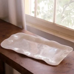 RESIN Alabaster Long Rectangle Tray White Swirl
