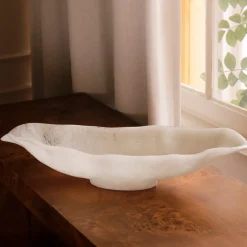 RESIN Alabaster Medium Oval Bowl White Swirl