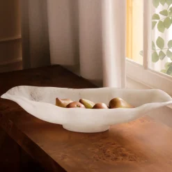 RESIN Alabaster Medium Oval Bowl White Swirl