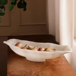 RESIN Alabaster Medium Oval Bowl White Swirl