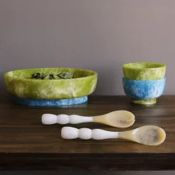 RESIN Rio Large Oval Bowl with Base (Green and Blue)