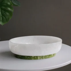 RESIN Rio Large Oval Bowl with Base (White and Green)
