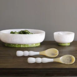 RESIN Rio Large Oval Bowl with Base (White and Green)