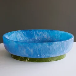 RESIN Rio Large Oval Bowl with Base (Blue and Green)