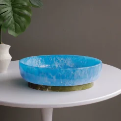 RESIN Rio Large Oval Bowl with Base (Blue and Green)