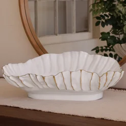 THANNI Mystic Extra Large Oval Bowl (White and Gold)