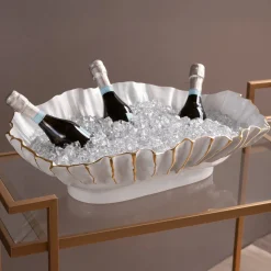 THANNI Mystic Extra Large Oval Bowl (White and Gold)