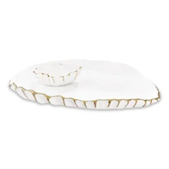 THANNI Mystic Large Oval Platter with Mini Bowl (White and Gold)