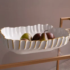 THANNI Mystic Large Oval Bowl (White and Gold)