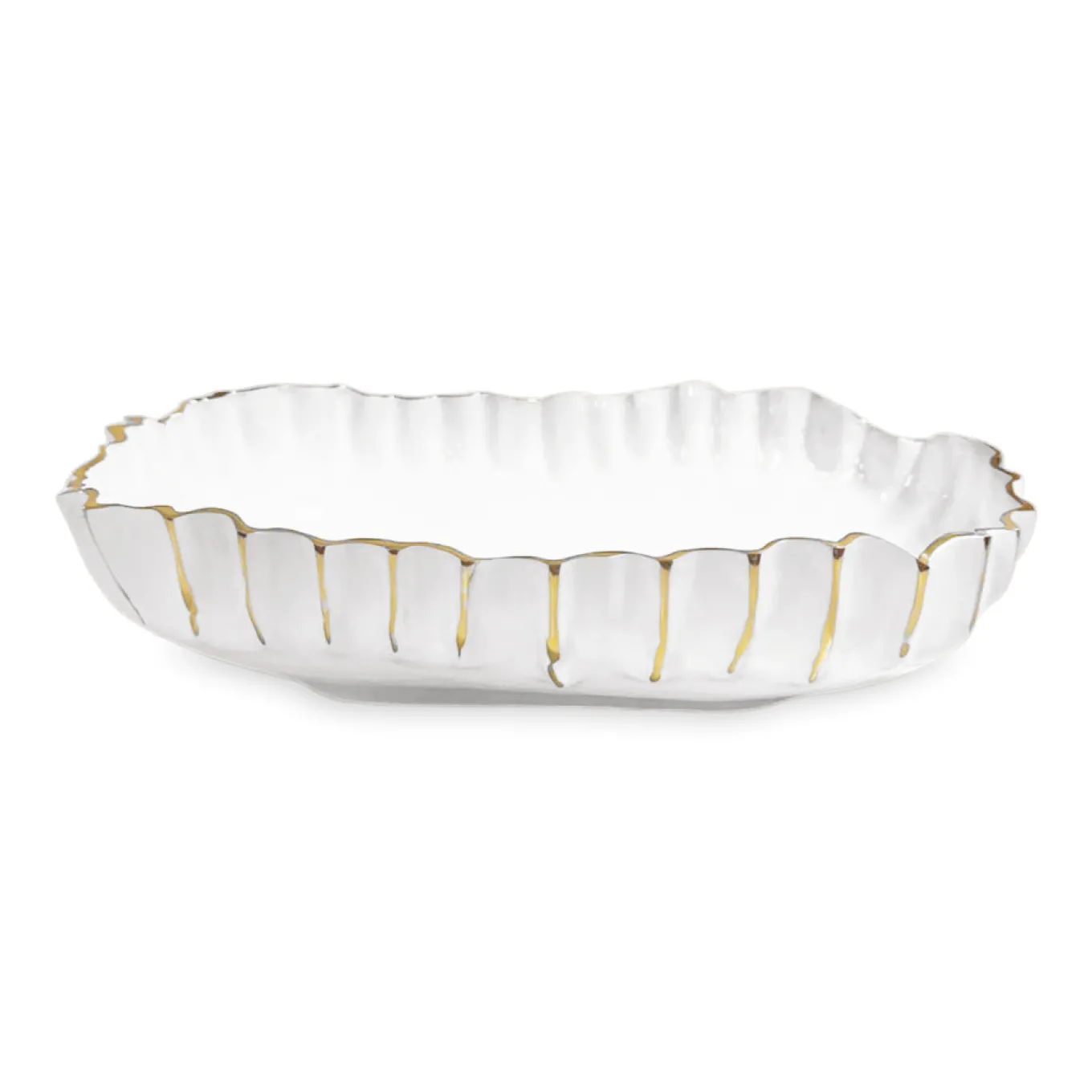 THANNI Mystic Large Oval Bowl (White and Gold)