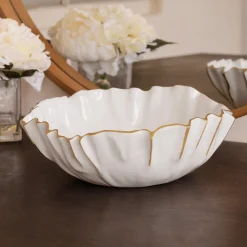 THANNI Mystic Medium Round Bowl (White and Gold)