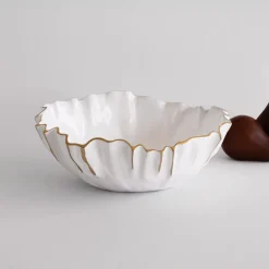 THANNI Mystic Medium Round Bowl (White and Gold)