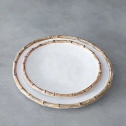 VIDA Bamboo 11" Dinner Plate Set of 4 (White and Natural)