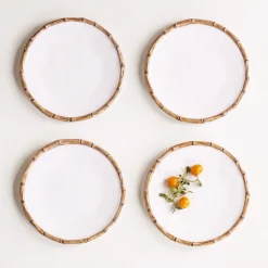 VIDA Bamboo 9" Salad Plate Set of 4 (White and Natural)