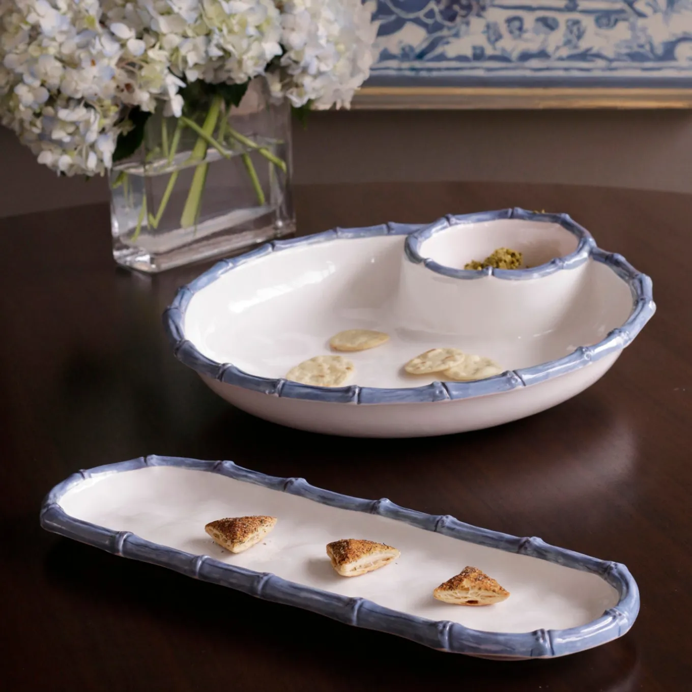 VIDA Bamboo Baguette Platter (White and Blue)