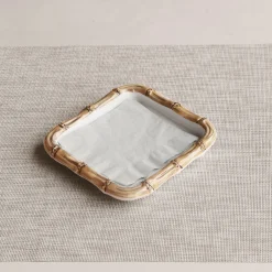 VIDA Bamboo Beverage Napkin Holder (White and Natural)