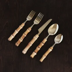 VIDA Bamboo Flatware Set of 5 (Gold and Natural)