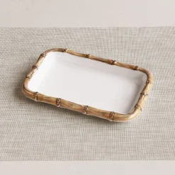 VIDA Bamboo Guest Towel Holder (White and Natural)